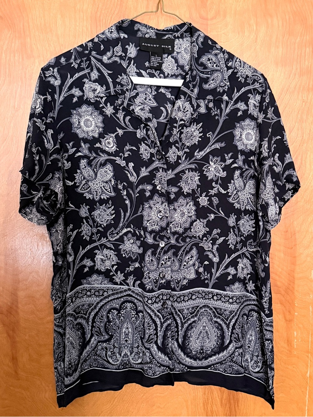 Beautiful August Silk Paisley Blouse in Navy Size L